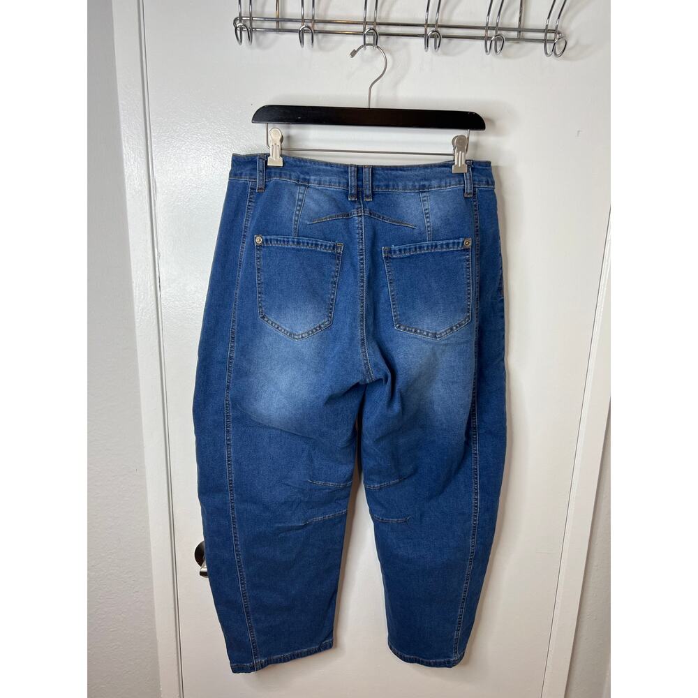 Classic Blue Women's Cropped Denim High Waisted Stretch Barrel Jeans ~ Size XL - Picture 4 of 9